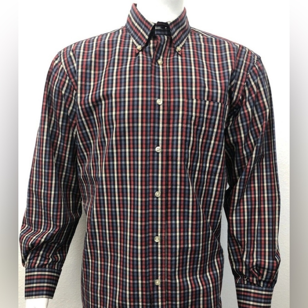 T HARRIS London Red Blue Plaid Long Sleeve Button-down Patriotic Shirt size XL